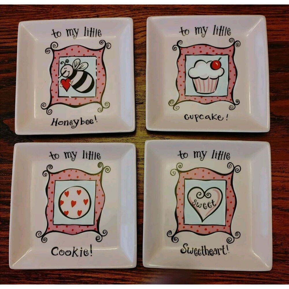 Ellen Crimi-Trent 4 Set Of Valentine's Plates Square For Boston Warehouse ©2004